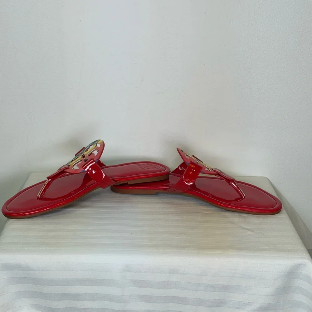 Tory Burch Iconic ‘Miller’ Thong Sandal Vibrant Glossy Red Women’s Size 41